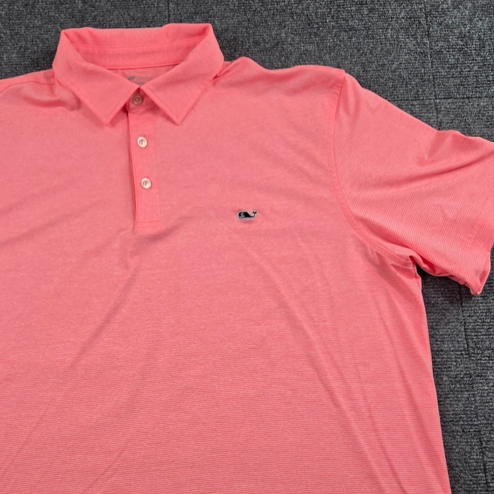 Vineyard Vines Mens Large OTG Sankaty Polo Shirt Pink Striped Performance Golf